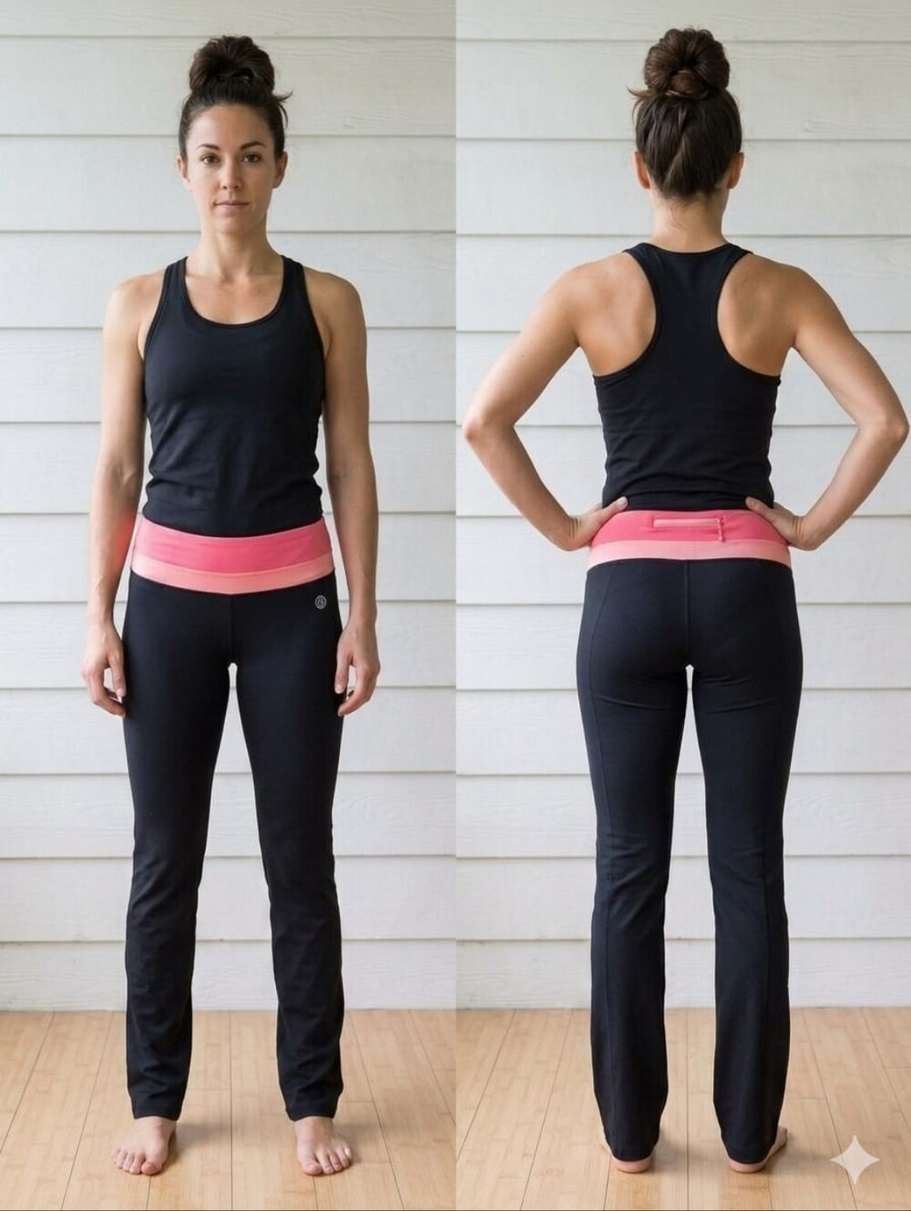Balance Collection Black Leggings with Pink Waistband 98%polyester 11%spandex